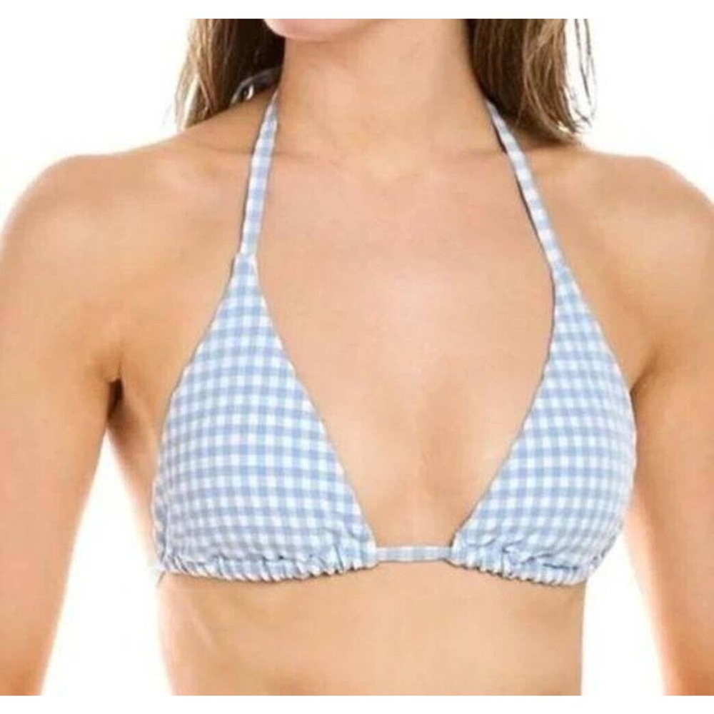 Andie Swim The String Top Pool Blue Gingham Bikini Top Bathing Suit Size L NWT